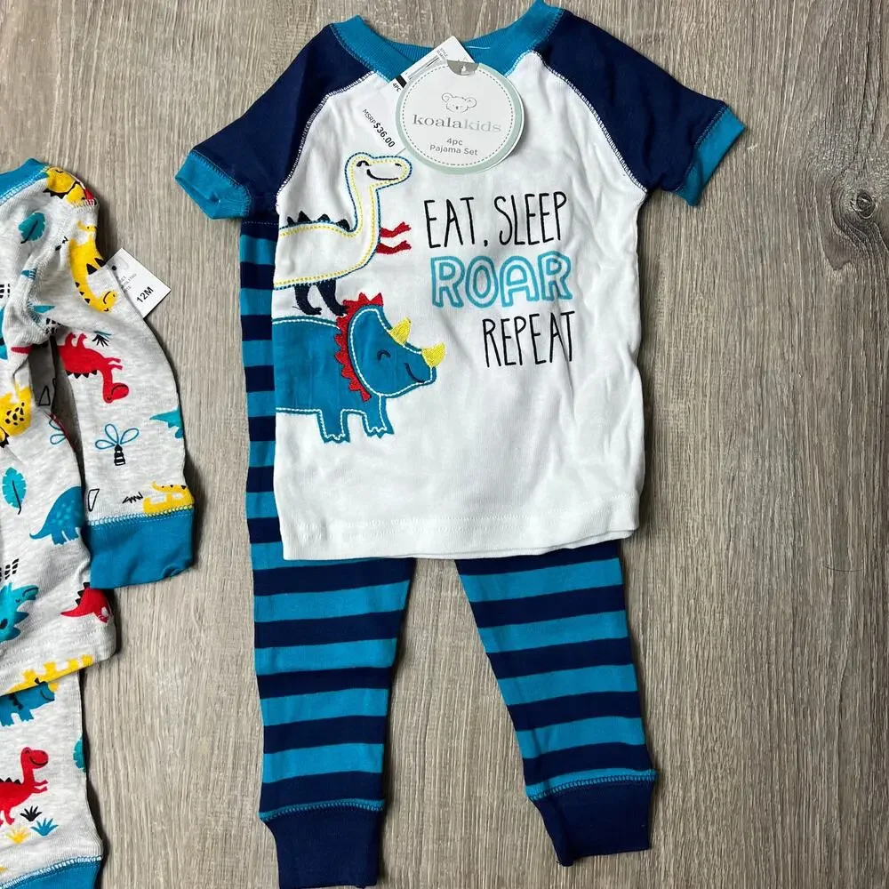 Koala Baby Boy Dinosaur Sleepwear - 4 Piece Sleepwear Set - Size 12M - NWT